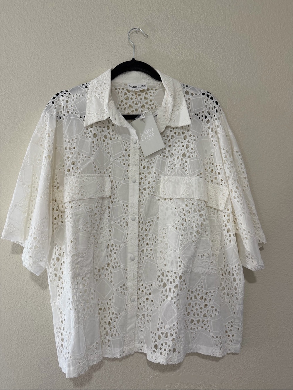 Sabo Skirt White Eyelet Button-Up Shirt & Matching Shorts